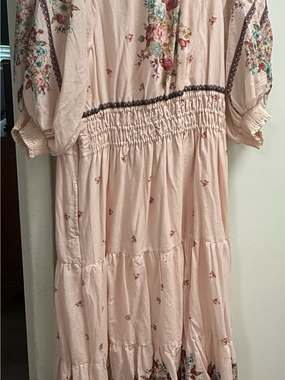 Anthropologie Light Blush Embroidered Peasant Maxi Dress - Picture 2 of 3